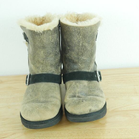 Ugg Size 8 Boots Dylan Short Buckle Suede Shearling Distressed Boho Grunge - Picture 4 of 11
